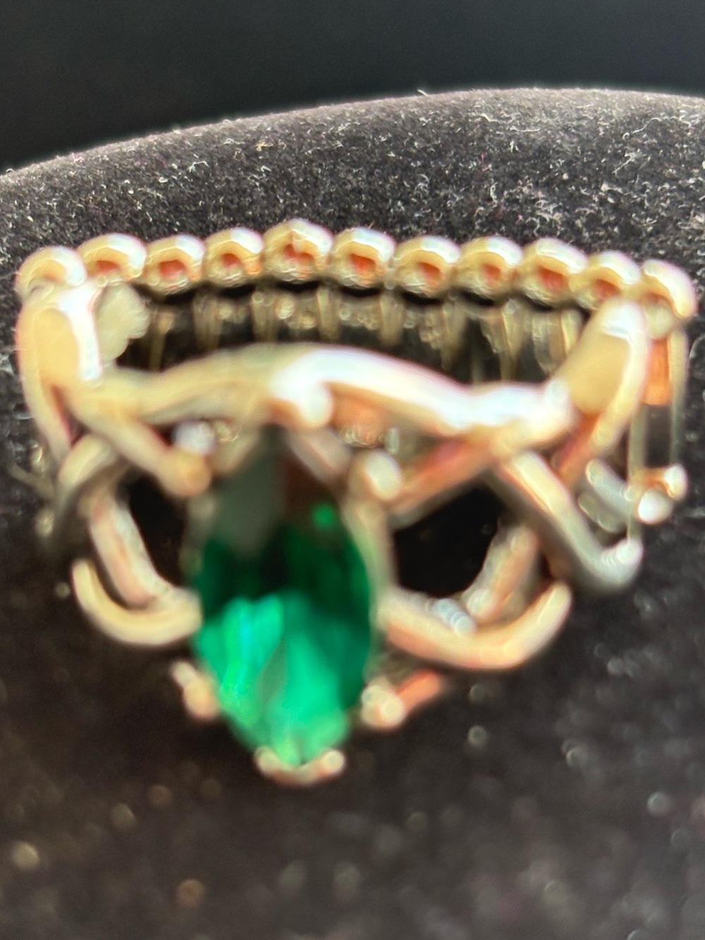Celtic Knot Silver Ring with Emerald Green Marquise Gem